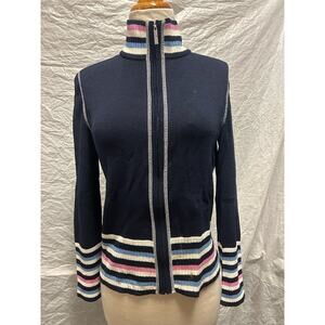 St. John Sport Woman Signature 80% Wool Knit Zip Cardigan Multicolor Size Petite